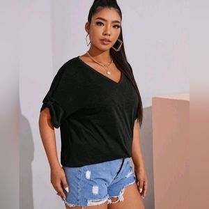 SHEIN EZwear Plus Rolled Tab Sleeve Tee
